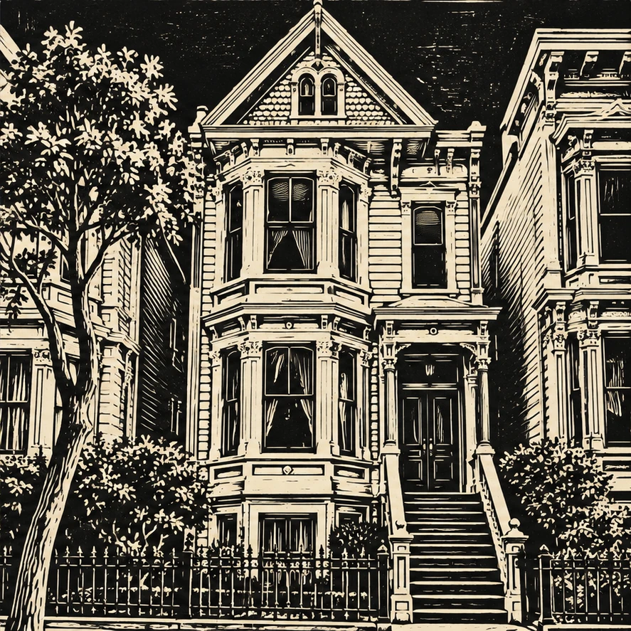 Linocut transformation of the same photo